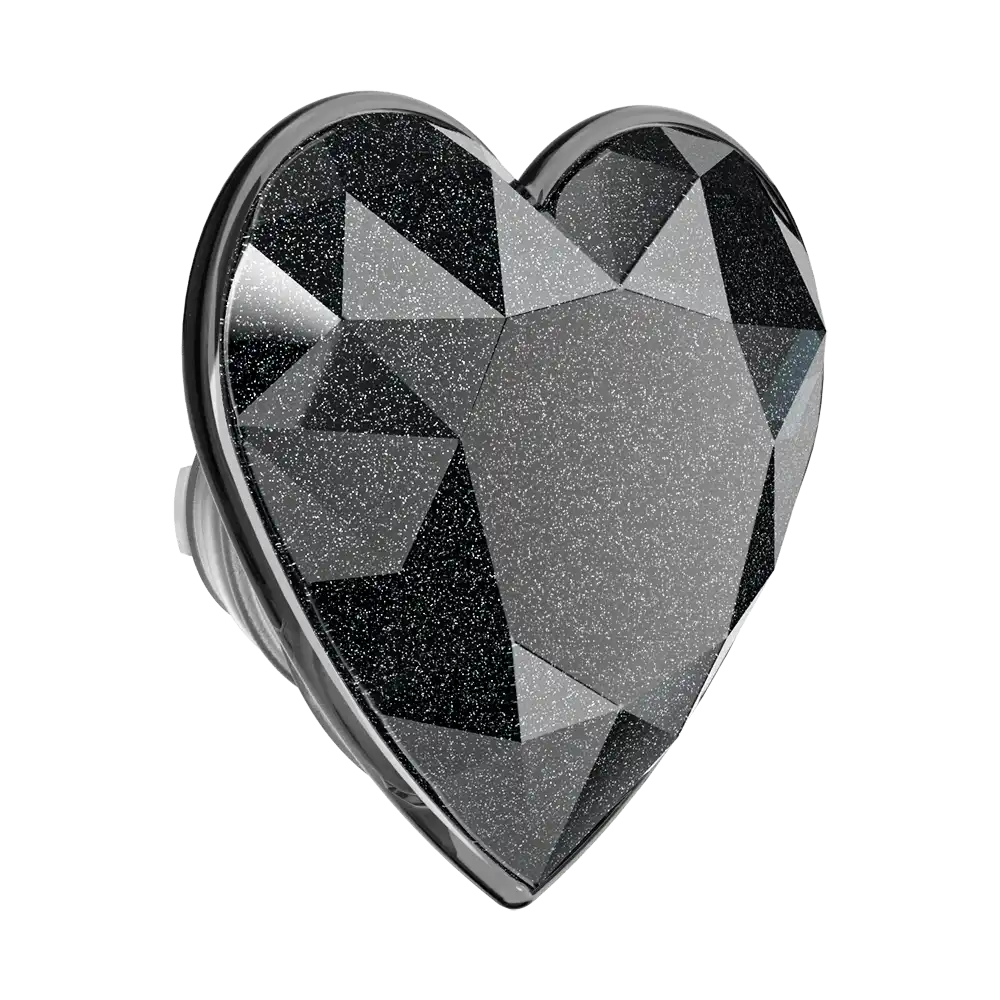 Crystal Heart Black Glitter — MagSafe PopGrip