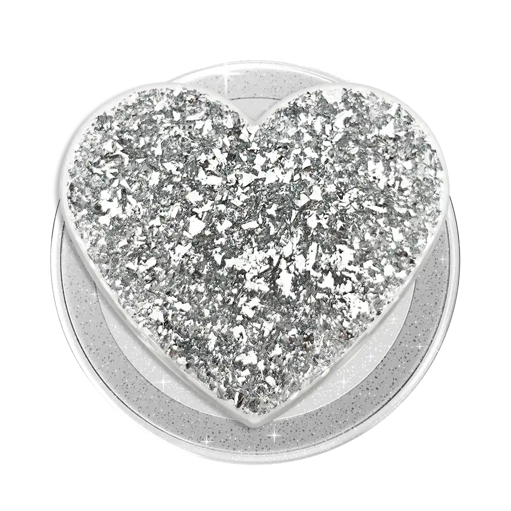 Confetti Heart Silver Sizzle — MagSafe PopGrip