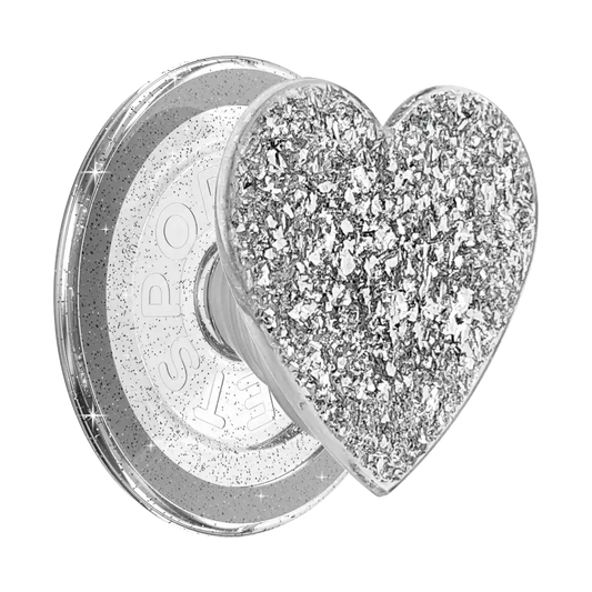 Confetti Heart Silver Sizzle — MagSafe PopGrip