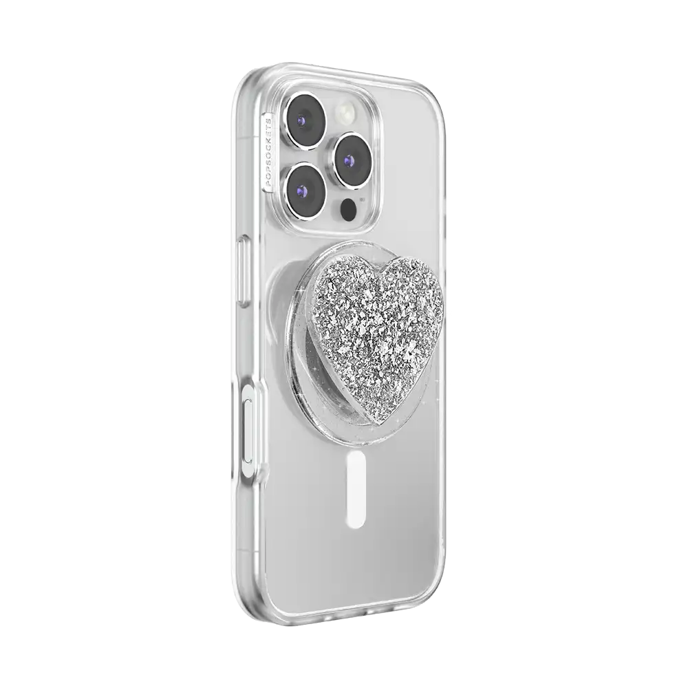Confetti Heart Silver Sizzle — MagSafe PopGrip